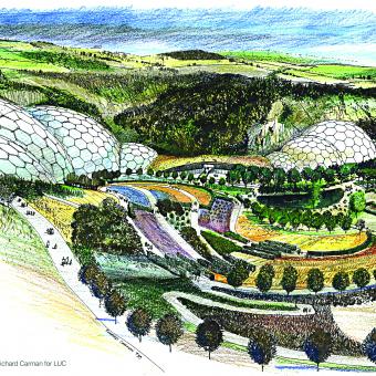 Architectural sketch of the Eden Project from before it was built